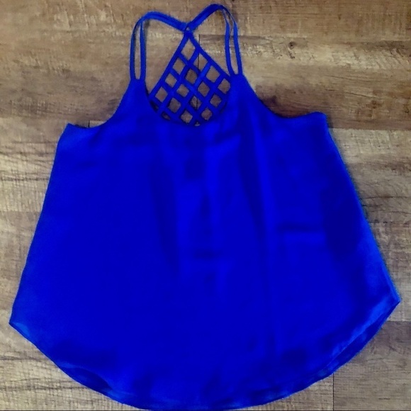 NWT MINE royal blue high-low razerback tank top with lattice back. Medium - Picture 1 of 10